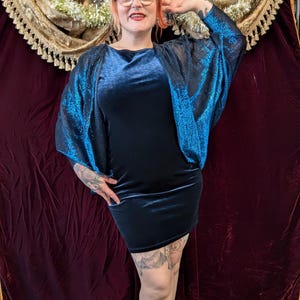 Vintage 90s Navy Blue Velvet Polyester Mini Dress