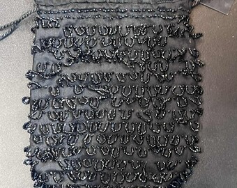 Vintage Beaded Bag: Iridescent Blue & Black, 1920s Evening Purse
