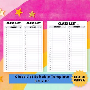 Editable Class List Template: Student Checklist & Attendance Tracker (Canva Template Digital Download)