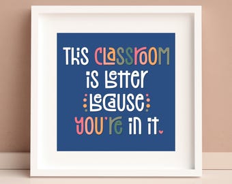 Arte mural para el aula: Cita positiva, letras arcoíris (descarga digital, 20x20 cm)