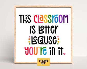 Arte mural para el aula: Cita positiva, letras arcoíris (Descarga digital en PDF de 8 x 8 pulgadas)