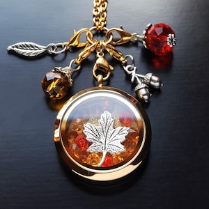 Fall Floating Locket Necklace-Fall Themed Floating Charms-Gift Idea