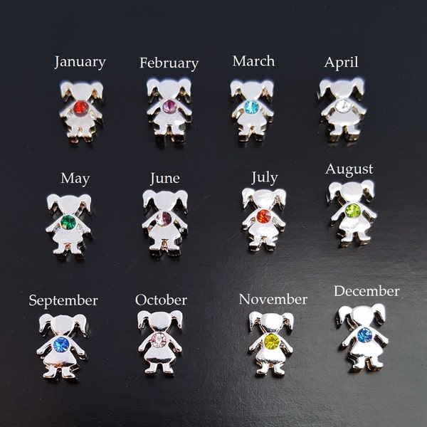 Girl Birthstone Floating Charm for Floating Lockets-Girl-Daughter-Silver Tone-Choose Birthstone-6mm x 9mm-1 Piece-Great Gift Idea