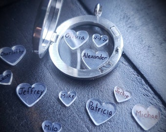 Personalized Heart Floating Charm for Floating Lockets-Add Name, Date, or Word-Handmade-Choose from 2 Sizes-1 Piece-Great Gift Idea