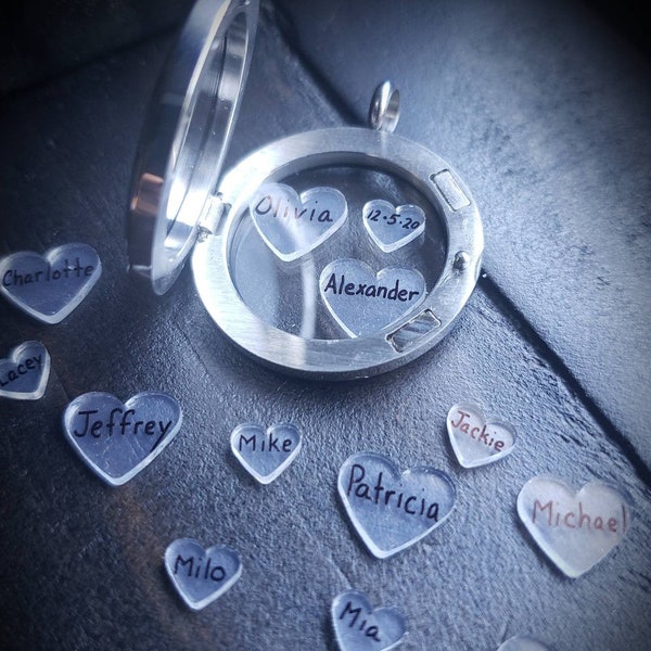 Personalized Heart Floating Charm for Floating Lockets-Add Name, Date, or Word-Handmade-Choose from 2 Sizes-1 Piece-Great Gift Idea