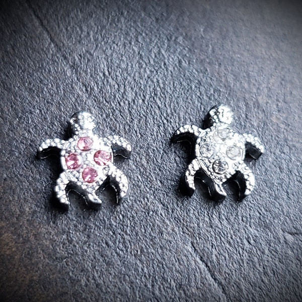 Turtle Floating Charm For Floating Lockets-1-Piece-Pink or Clear Crystals-1 Piece-Gift Idea