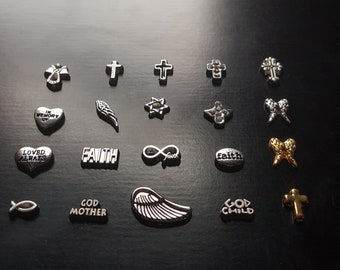 Faith Floating Charm: Religious Locket Charms - Angel, Cross  (1 Piece) Sizes Vary