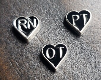 OT, PT, or RN Floating Charm for Floating Lockets-8mmx7mm-1 Piece-Black Heart-Gift Idea