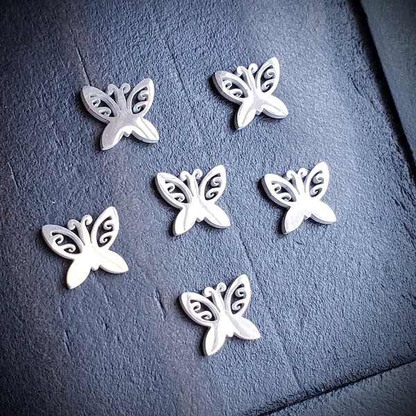 Dije flotante de mariposa para medallones flotantes - Acero inoxidable - 1 pieza - 9 mm x 10 mm - Parte trasera plana - Ideal para regalo