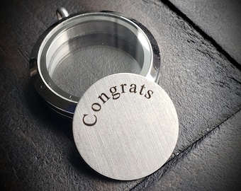 Congrats Window Plate for Large Floating Lockes-Fits 30mm Lockets Perfectly-Graduation, Retirement, Championship Theme Gift Idea