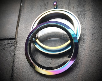 Large (30mm) Rainbow Floating Locket-Twist Face-Stainless Steel-Option to Add Chain-Gift Idea