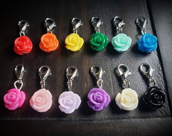 Colored Rose Dangle Charm-Resin-12mm Diameter-1 Piece-Great for Charm Bracelets and Necklaces