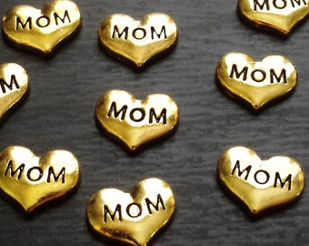 Gold Mom Heart Floating Charm for Floating Lockets-1 Piece-9mmx8mm-Flatback-Gift Idea