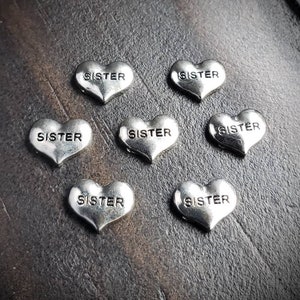 Sister Floating Charm for Floating Lockets-Silver Sister Heart Charm-1 Piece-9mmx8mm-Gift Ideas