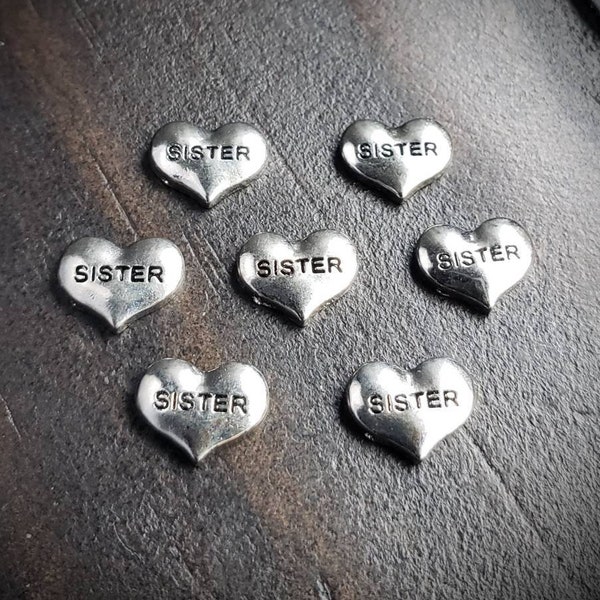 Sister Floating Charm for Floating Lockets-Silver Sister Heart Charm-1 Piece-9mmx8mm-Gift Ideas