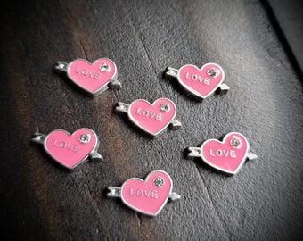 Love Floating Charm for Floating Lockets-Pink Heart with Arrow-1 Piece-10mmx9mm-Gift Idea