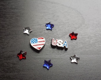 4th of July Floating Charm Set-Patriotic Floating Charms-8 Piece Set-Gift Idea