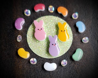 Easter Floating Charm Set for Large (30mm) Floating Lockets-Colorful Mini Jelly Beans and Peep Bunny Charms-Easter Themed Jewelry