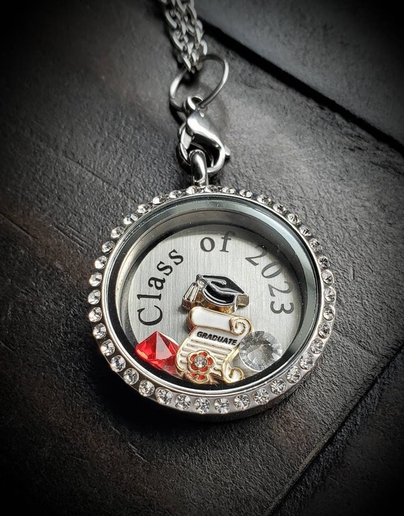 Personalized Floating Locket Necklace for Class of 2023 Graduate • by JE
