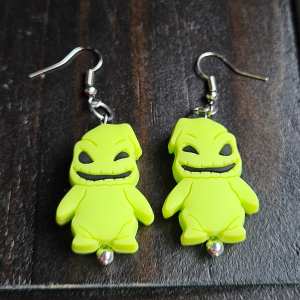 Movie Character Earrings-Silicone and Stainless Steel Findings-Cute Halloween Dangle Earrings-Oogie Boogie Man-Gift Idea