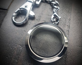Silver Stainless Steel Locket Keychain: Twist On/Off Plain Face (30mm)