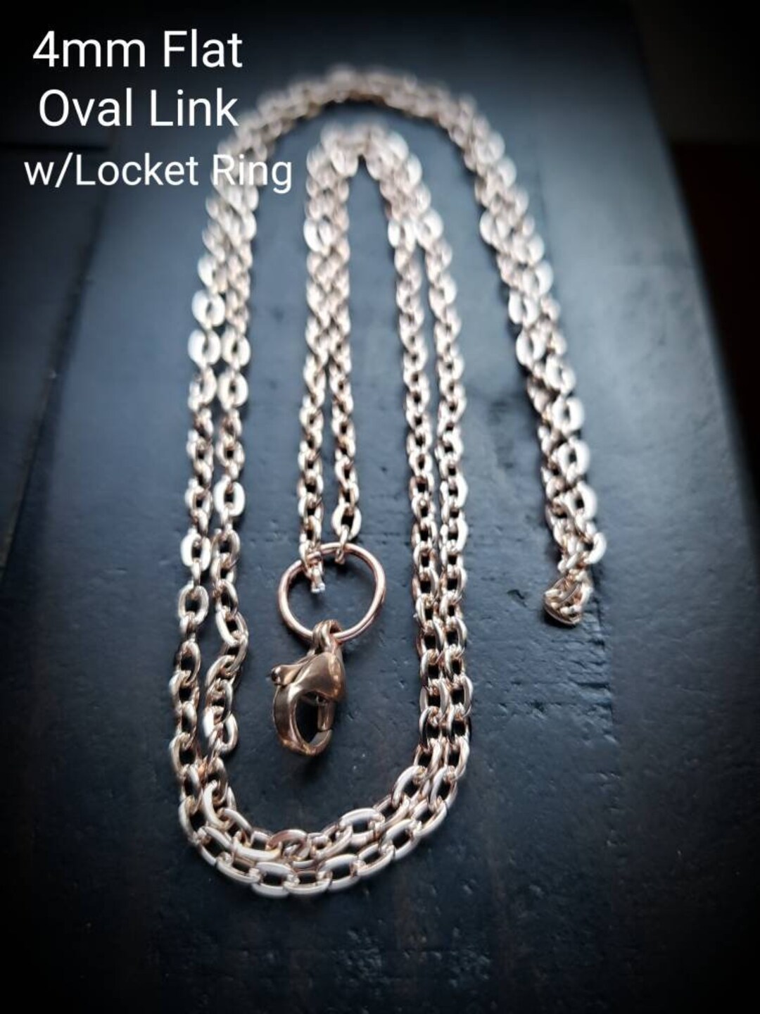 Locket Chain Plus Sign Rose Gold Stainless Steel Locket Chain - 4mm Flat Oval Link - Etsy