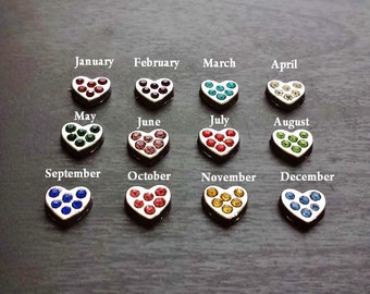 Birthstone Floating Charm-Silver Hearts-1 Piece-Gift Idea