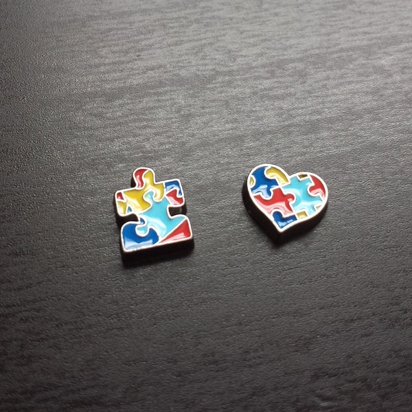 Autism Awareness Floating Charm for Floating Lockets-1 Piece-8mx9mm-Flatback-Autism Puzzle Piece Charm to Put Inside Lockets-Metal Charm