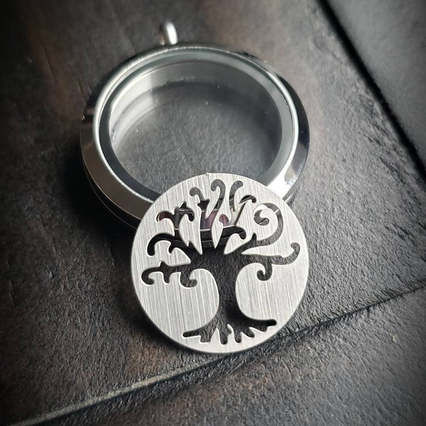 Tree of Life Window Plate for Floating Lockets-Fits Large Lockets-Silver Stainless Steel-Gift Idea for Women