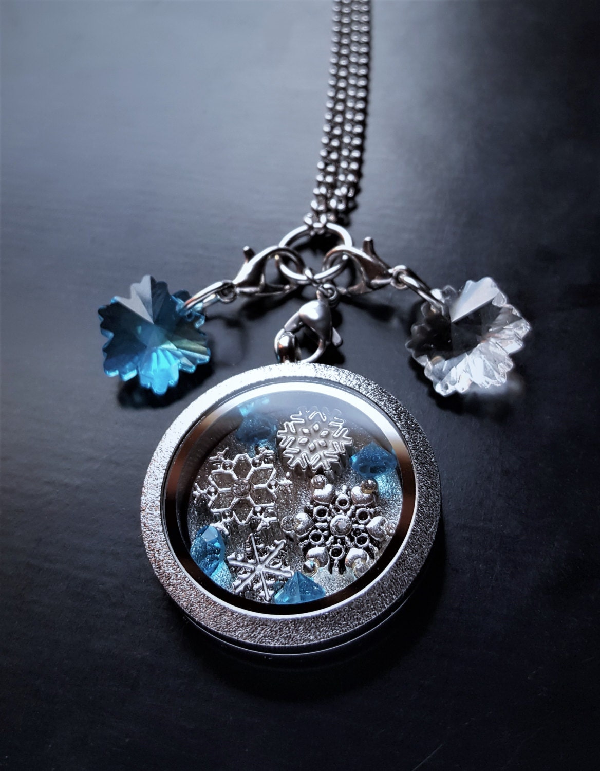 Snowflake Floating Locket NecklaceGreat Gift Idea Etsy