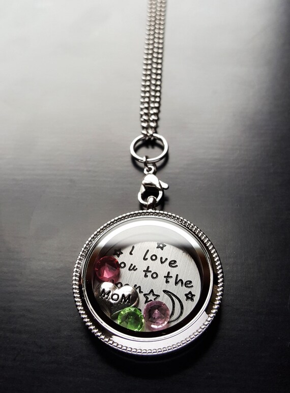 I Love You to The Moon and Back Necklace Pendant Floating Locket with Charms /& Birthstones for Women Girl