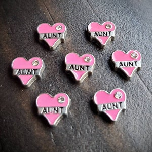 Aunt Floating Charm for Floating Lockets-Pink Aunt Heart Charm-8mmx8mm-1 Piece-Gift Idea