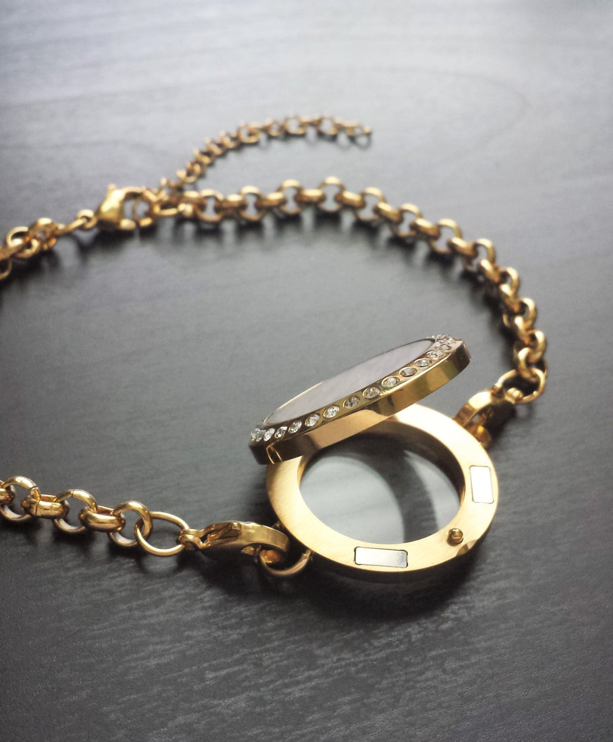 Gold Floating Locket Bracelet25mmmemory Locketstainless Etsy