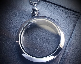 Large (30mm) Silver Floating Locket-Magnetic Plain Face-Stainless Steel-Gift Idea