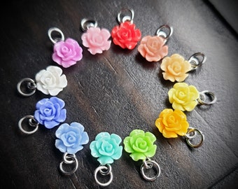 Colored Rose Charm-Resin-10mm Diameter-1 Piece-Option to Add Lobster Clasp-Great for Charm Bracelets and Necklaces