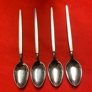 Set of 4 vintage mid century Stanley roberts Japan Astro stainless steel oval soup spoons tablespoons