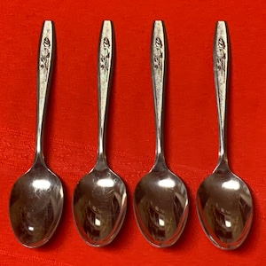 Set of 4 Simeon George Rogers Oneida maybrook stainless steel rose motif tablespoons