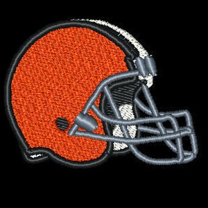 May include: A brown and white football helmet with a grey face mask. The helmet is a popular sports logo.