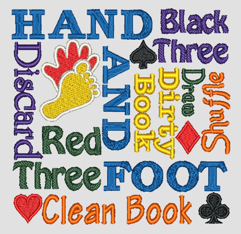 Hand And Foot Card Game Jumble Digitized Embroidery Design Instant