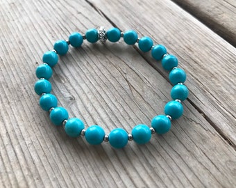Natural 6mm Turquoise Spiritual Protection Throat Chakra Meditation Gemstone Bracelet | Gift for Men & Women