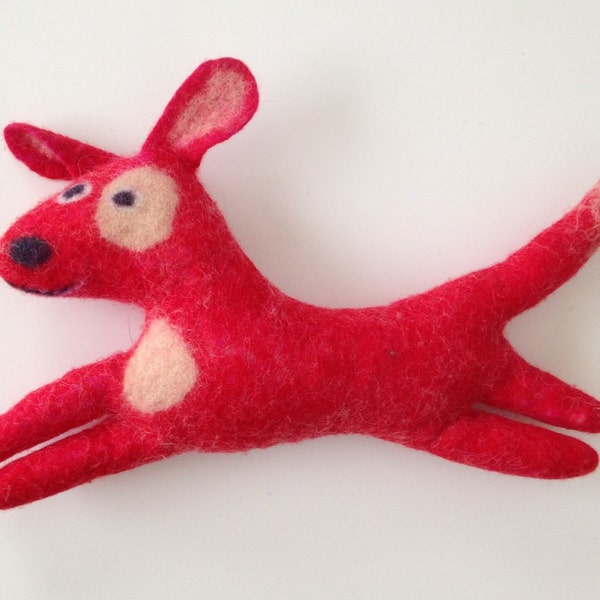 Running Red Dog with spots stuffed felt animal, handmade, original, folk art, home or nursery decor