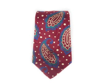 Vintage Necktie / Wide 3.75" Silk Tie / Burgundy Countess Mare Gentlemen's Necktie / Mens Tie / Mens Neckties / Guys Necktie Gifts for Guys