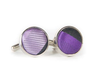 Vintage Round Purple and Black Fabric Cufflinks / Retro Cufflinks / Mens Cufflinks / Cufflinks Vintage / Cuff Links For Dad
