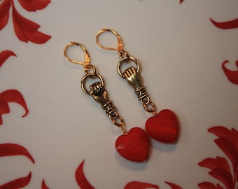 Hold on to Your Hearts Red Heart Earrings