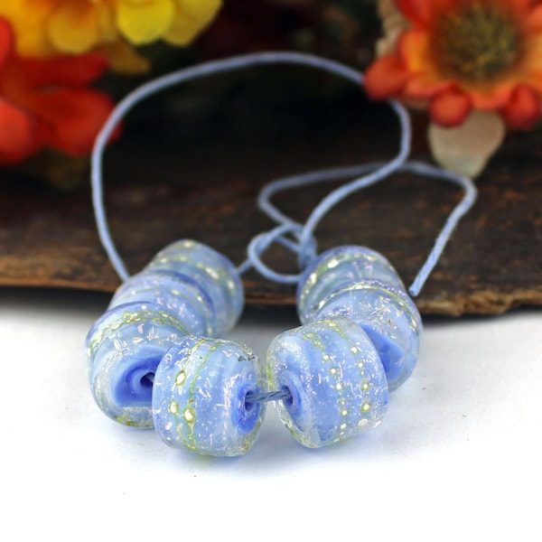 Periwinkle Lampwork Beads: Silvered Dichroic Glass Barrel Set
