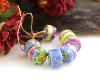 Lampwork SRA Pastel barrel rollo drop bead set