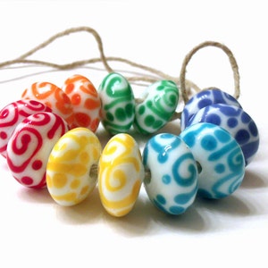 Set (12) Multicolor Scroll Rondelle Lampwork Beads: Cheerful Treats