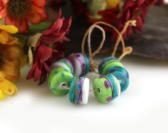 PrairieGirl Glass SRA handmade lampwork beads spring design barrel drops rollo
