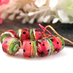 PrairieGirl SRA Handmade lampwork beads watermelon barrel drop rollo