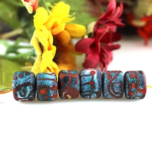 Lampwork SRA rustic scroll enamel barrel rollo drop bead set